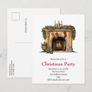 Gemütlicher viktorianischer Weihnachts-Kamin Einladungspostkarte