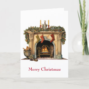 Gemütlicher viktorianischer Weihnachts-Kamin Feiertagskarte