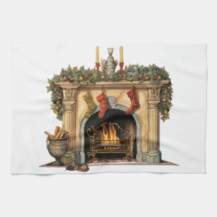 Gemütlicher viktorianischer Weihnachts-Kamin Geschirrtuch