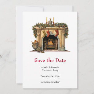 Gemütlicher viktorianischer Weihnachts-Kamin Save The Date