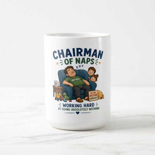 Gemütlicher Vorsitzender-der-Nickerchen Humor Desi Kaffeetasse (Mittel)
