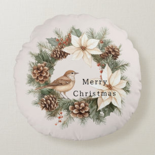 Gemütlicher warmer Weihnachten Poinsettie Tannenza Rundes Kissen