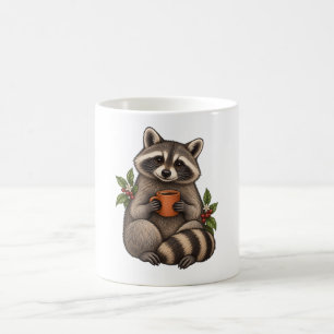 Gemütlicher Waschbär mit Kaffee und botanischen Bl Kaffeetasse