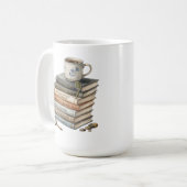 Gemütlicher Wasserfarben-Buchstapel mit Teetasse H (Vorderseite Links)