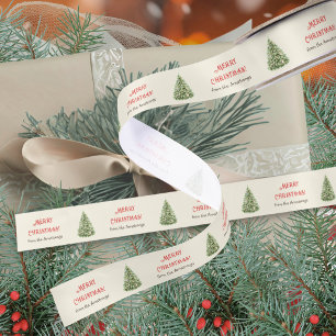 Gemütlicher Wasserfarben-Grün-Weihnachtsbaum-Urlau Satinband