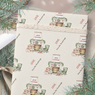 Gemütlicher Wasserfarben-Mäuse-Kamin-Weihnachten Geschenkpapier