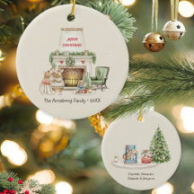 Gemütlicher Wasserfarben-Mäuse-Kamin-Weihnachten