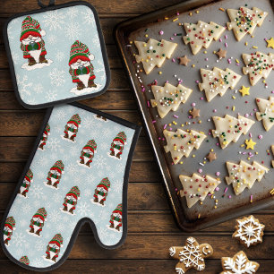 Gemütlicher Weihnachts-Gnom Rot Grün Winter Niedli Ofenhandschuh & Topflappen-Set