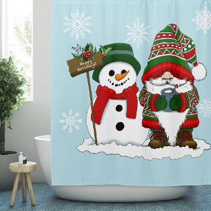Gemütlicher Weihnachts-Gnom Schneemann Winterfeier Duschvorhang