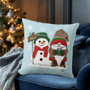 Gemütlicher Weihnachts-Gnom Schneemann Winterurlau Kissen