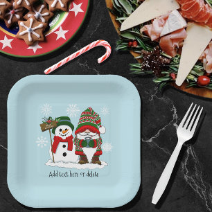 Gemütlicher Weihnachts-Gnom Schneemann Winterurlau Pappteller