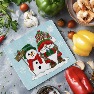 Gemütlicher Weihnachts-Gnom Schneemann Winterurlau Schneidebrett