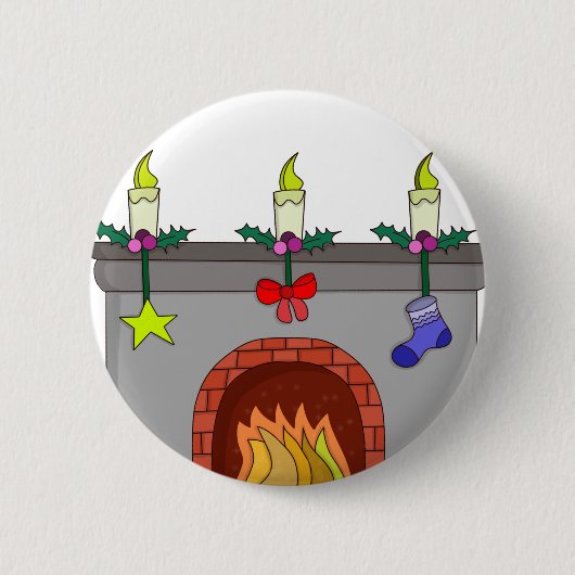 Gemütlicher Weihnachts-Kamin Button (Vorderseite)