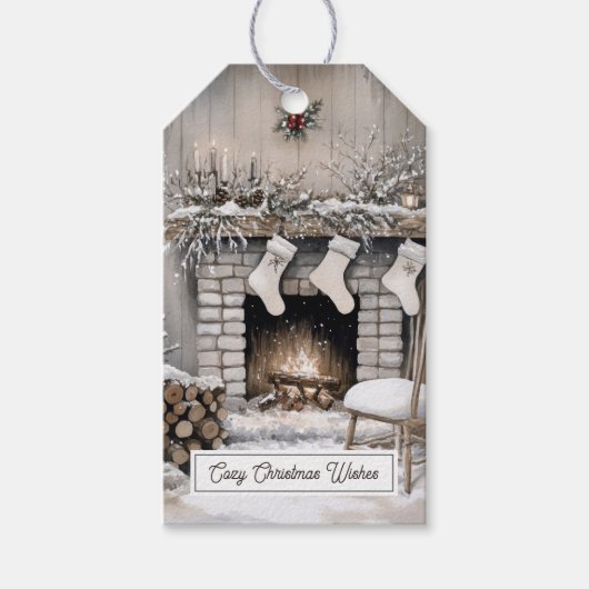 Gemütlicher Weihnachts-Kamin Geschenkanhänger (Vorderseite)