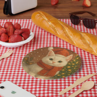 Gemütlicher Weihnachts-Katzen-Papierteller Pappteller