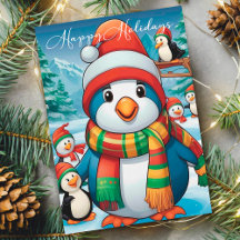 Gemütlicher Weihnachts-Pinguin mit festlichem Scha