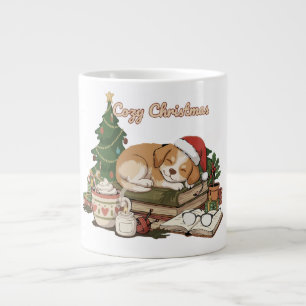 Gemütlicher Weihnachts-Schlafender Hund & Bücher V Jumbo-Tasse