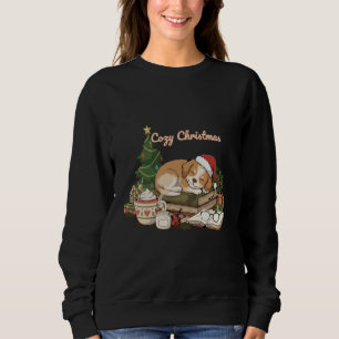 Gemütlicher Weihnachts-Schlafender Hund & Bücher V Sweatshirt