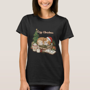 Gemütlicher Weihnachts-Schlafender Hund & Bücher V T-Shirt