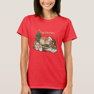 Gemütlicher Weihnachts-Schlafender Hund & Bücher V T-Shirt