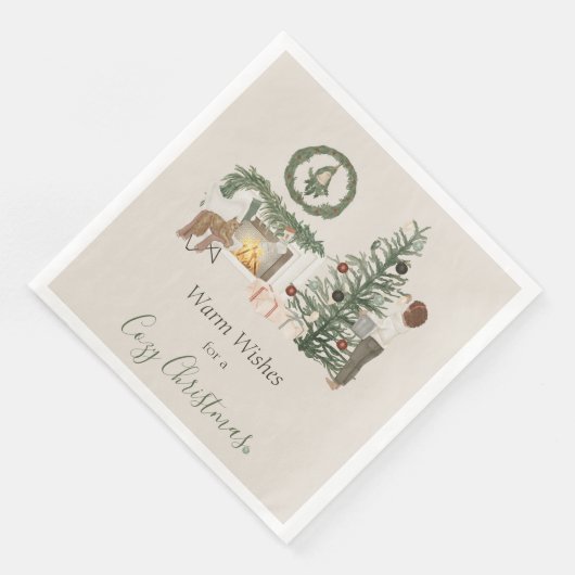 Gemütlicher Weihnachtsbaum Rustikaler Kamin Weihna Serviette (Ecke)