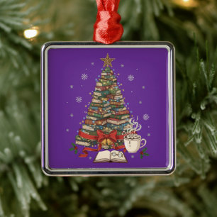 Gemütlicher Weihnachtsbuchbaum für Leser & Bücherw Ornament Aus Metall