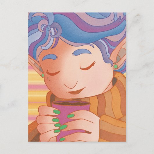 Gemütlicher Weihnachtself Postkarte (Vorderseite)