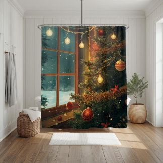 Gemütlicher Weihnachtsfenster-Duschvorhang  Duschvorhang