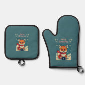 Gemütlicher Weihnachtsfuchs  Ofenhandschuh & Topflappen-Set (Vorderseite)