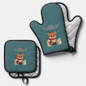 Gemütlicher Weihnachtsfuchs  Ofenhandschuh & Topflappen-Set (Vorderseite/Rückseite)