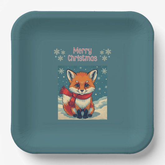 Gemütlicher Weihnachtsfuchs-Papierteller Pappteller (Vorderseite)