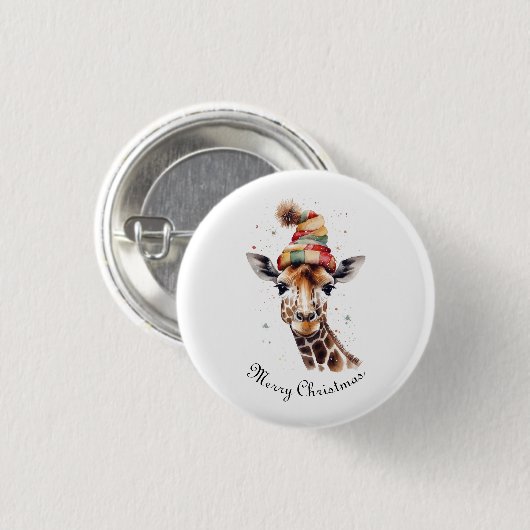 Gemütlicher Weihnachtsgiraffe, individuell Button (Vorne & Hinten)