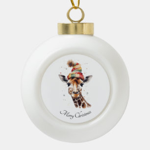 Gemütlicher Weihnachtsgiraffe, individuell Keramik Kugel-Ornament