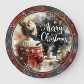 Gemütlicher Weihnachtsgirl-Pullover Große Wanduhr (Vorderseite)