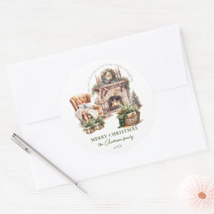 Gemütlicher Weihnachtskamin Personalisiert Runder Aufkleber