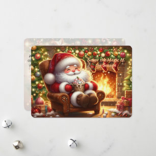 Gemütlicher Weihnachtsmann am Kamin Flache Weihnac Feiertagskarte