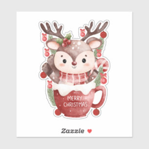 Gemütlicher Weihnachtsmann in festlicher Tasse Aufkleber