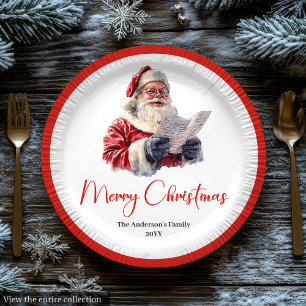 Gemütlicher Weihnachtsmann Rot Weiße Feiertags-Pap Pappteller