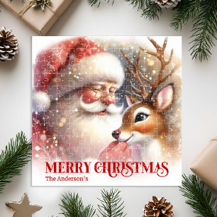 Gemütlicher Weihnachtsmann Rudolph Personalisierte Puzzle