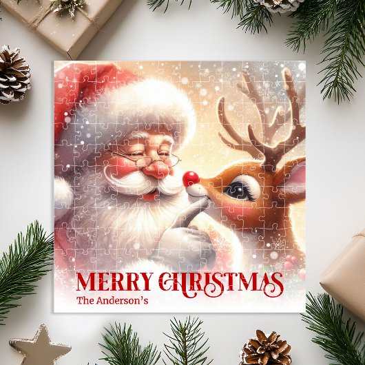 Gemütlicher Weihnachtsmann Rudolph Personalisierte Puzzle