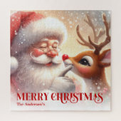Gemütlicher Weihnachtsmann Rudolph Personalisierte Puzzle (Vertikal)