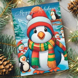 Gemütlicher Weihnachtspenguin mit festem Scarf Feiertagskarte