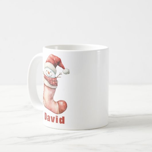 Gemütlicher Weihnachtsschneemann im Strumpf Kaffeetasse (Vorderseite Links)