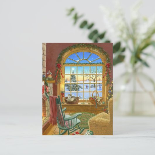 Gemütlicher Weihnachtswohnraum Feiertagspostkarte (Stehend Vorderseite)