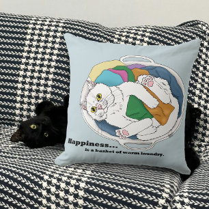 Gemütlicher weißer Katzenwäschekorb Lustiger blaue Kissen