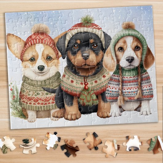 Gemütlicher Welpenhund Niedliche Welpen Weihnachte Puzzle