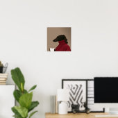 Gemütlicher Whippet beim Kaffeetrinken - Minimalis Poster (Heimbüro)