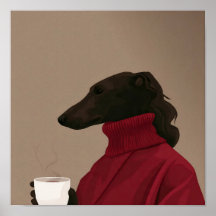 Gemütlicher Whippet beim Kaffeetrinken - Minimalis