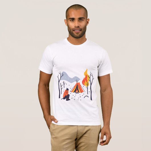 Gemütlicher Winter Campfire T - Shirt Außenbereich (Vorne ganz)