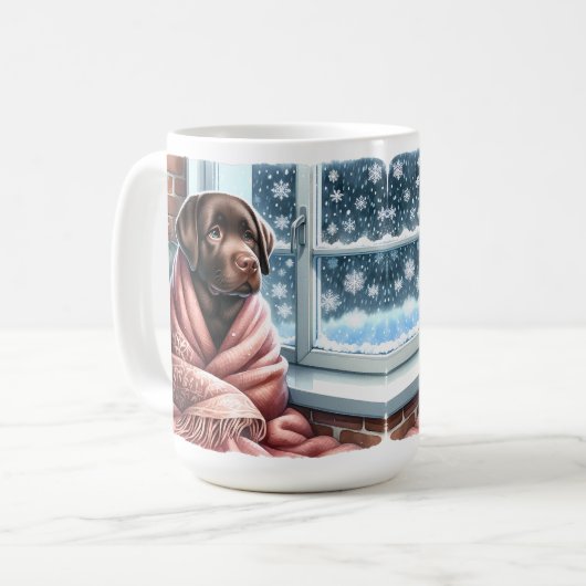 Gemütlicher Winter Labrador Retriever Puppy Dog Kaffeetasse (Vorderseite Links)